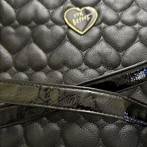 Betsey Johnson Black Heart-Quilted Shoulder Bag